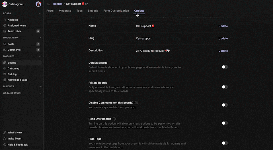 Enable Archived Feedback Boards on Hellonext