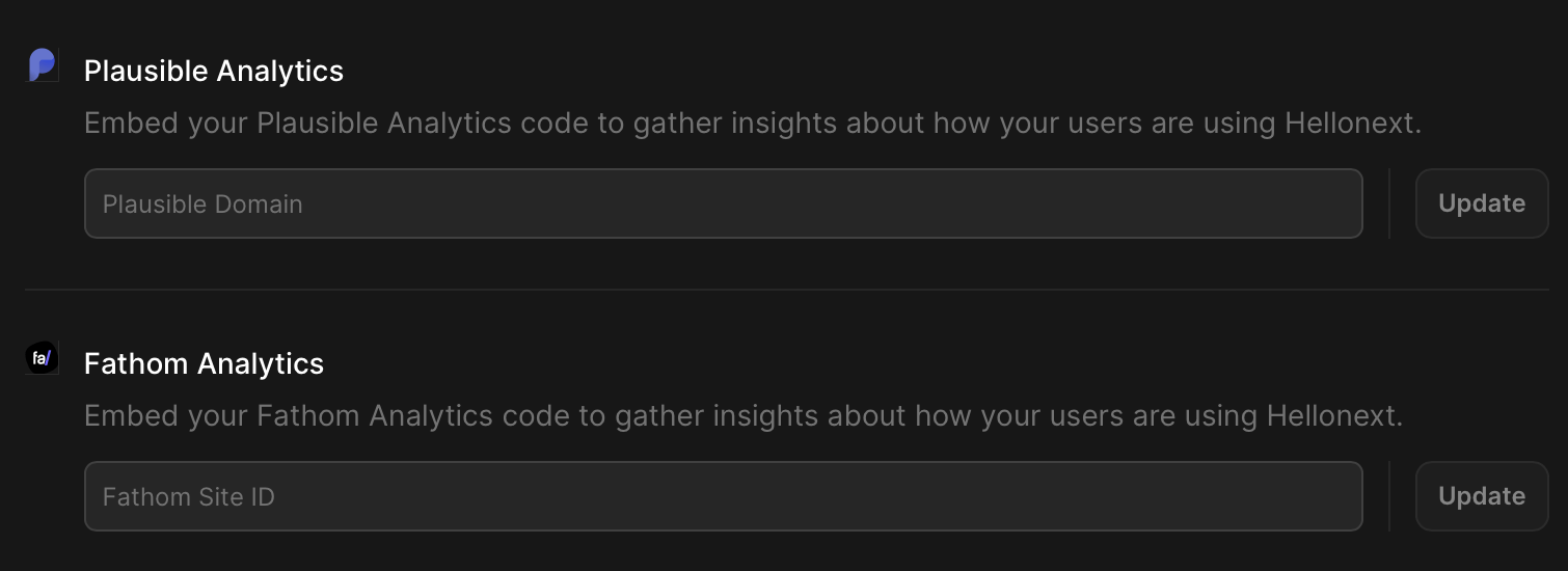 Plausible and Fathom Analytics integration